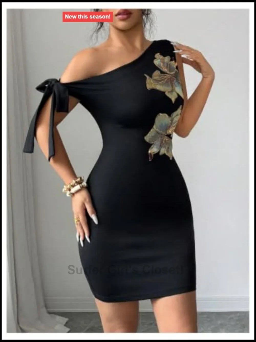 Floral Off Shoulder Sleeveless Bodycon Mini Dress Knot Side Formal